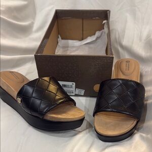 Black Quilted Slide Sandals